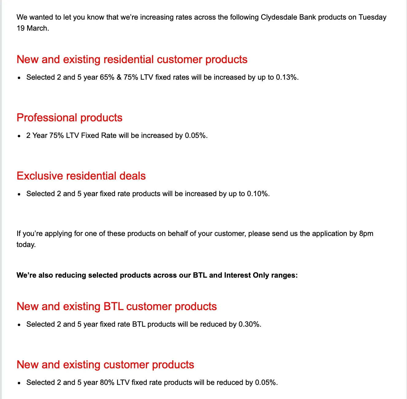 Clydesdale announces rate changes "The residential mortgage market is